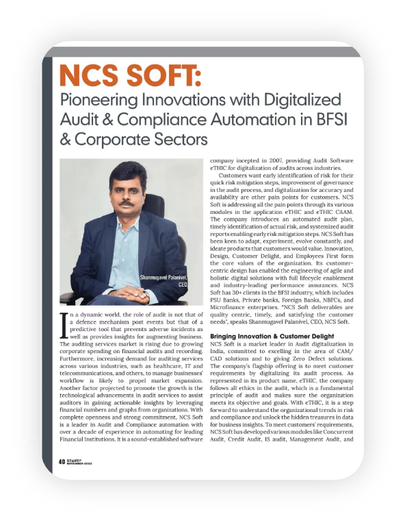 eTHIC is India's no.1 Audit platform by NCS SoftSolutions, Audit Software, Risk Software